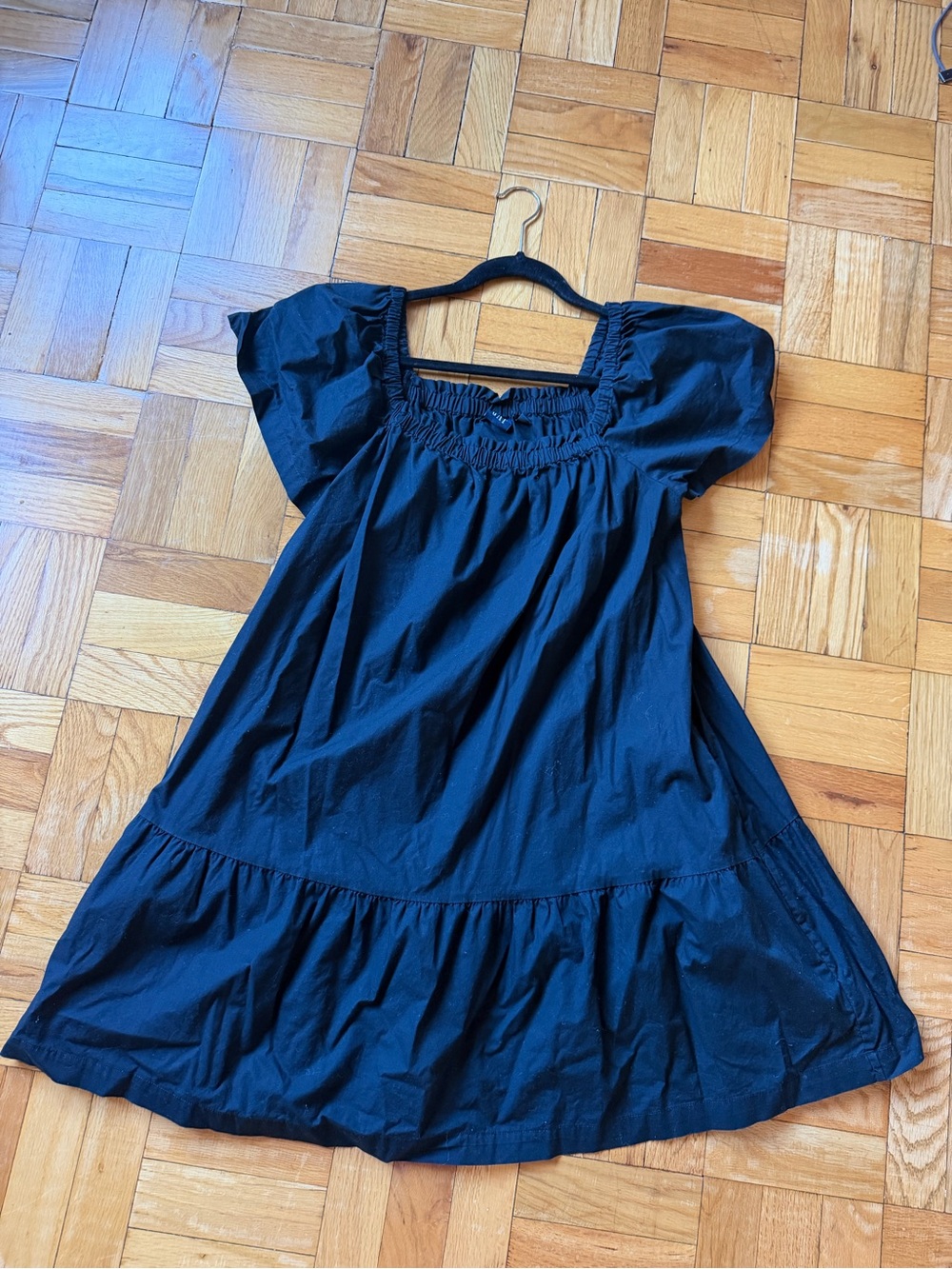 Black Puff-Sleeve Smocked Dress
